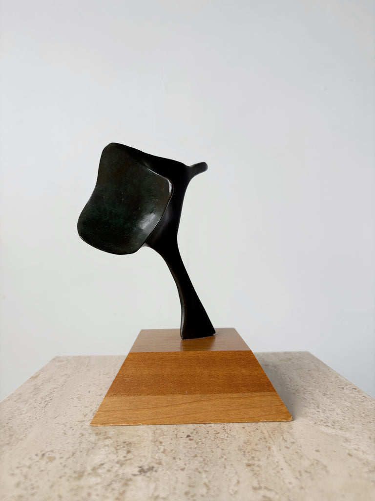 BRONZE & WOOD ABSTRACT SCULPTURE BY GÉRALD BRAULT