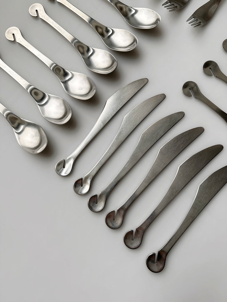 MODERNIST DANISH DKF LUNDTOFTE STAINLESS STEEL 24 PIECE FLATWARE SET, 70's