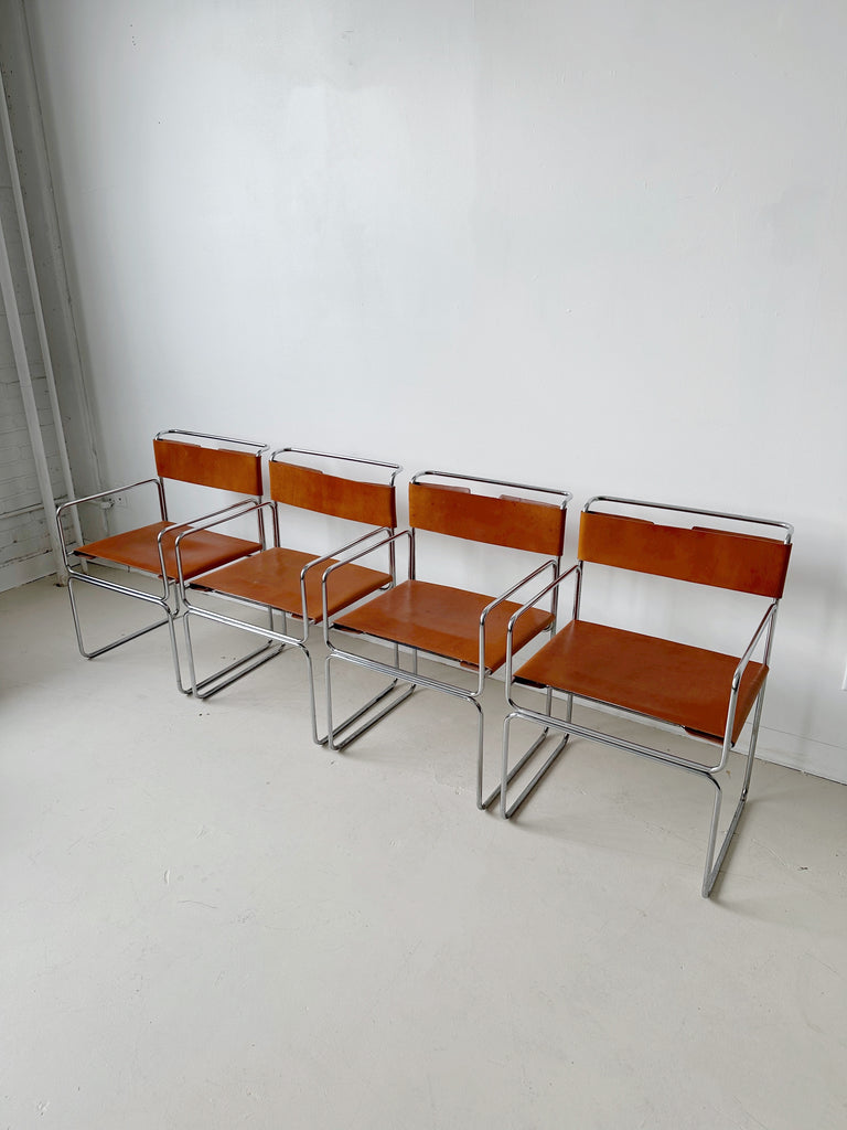 TAN LEATHER LIBELLULA CHAIRS BY GIOVANNI CARINI FOR PLANULA, 70's