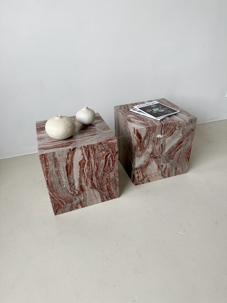 RED MARBLE CUBE SIDE TABLES