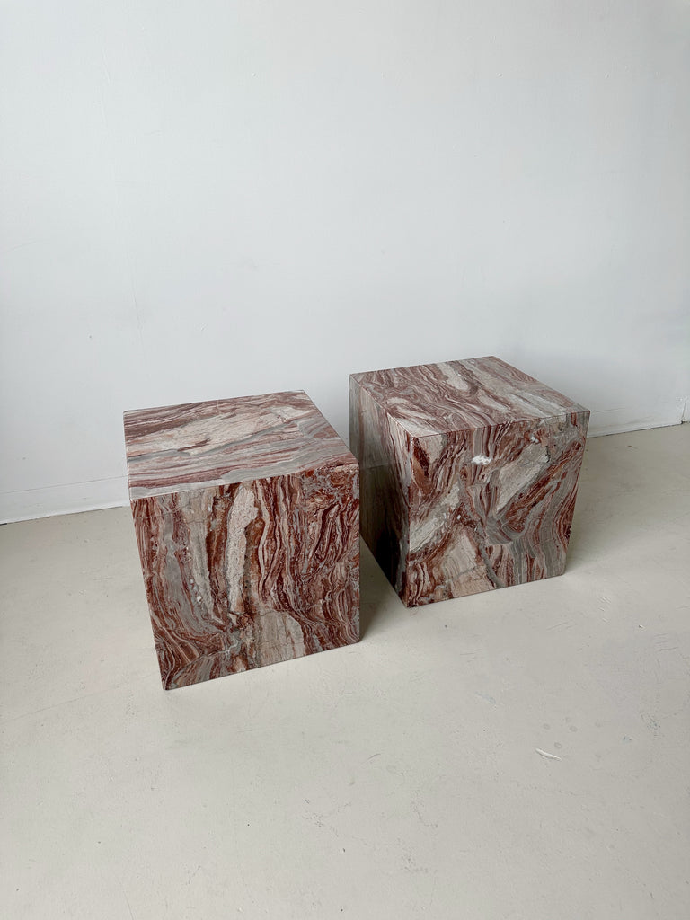 RED MARBLE CUBE SIDE TABLES