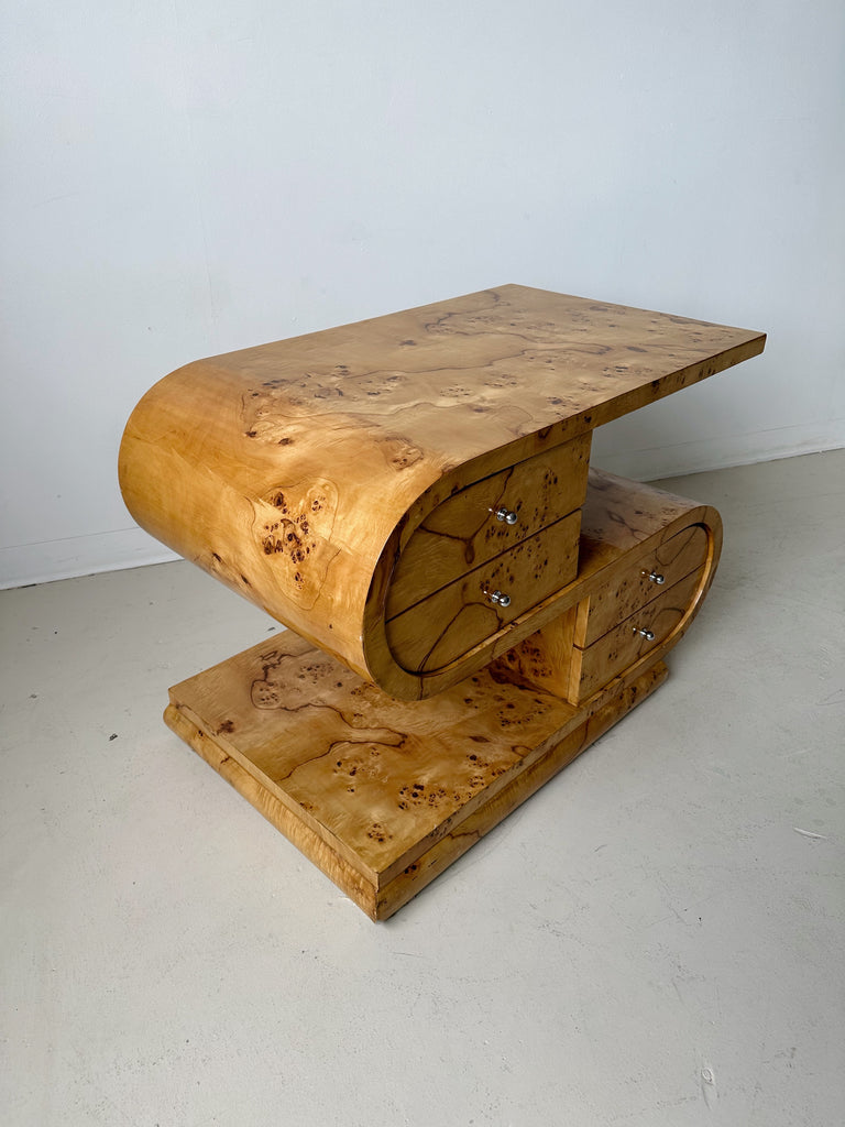 ART DECO BLEACHED BURL WALNUT VENEERED SIDE TABLE