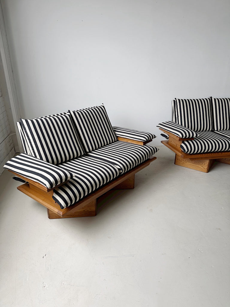 STRIPED LOVESEAT WITH PINE FRAME, SET OF 2