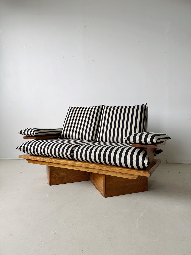 STRIPED LOVESEAT WITH PINE FRAME