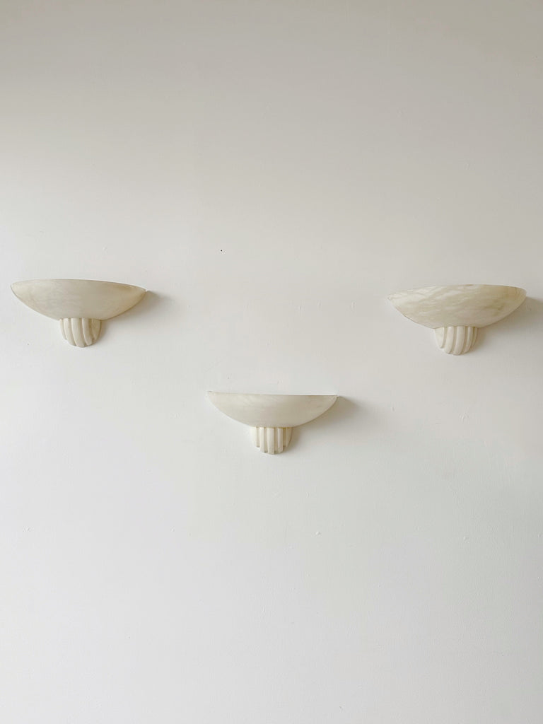 ART DECO ALABASTER WALL SCONCES, SET OF 3