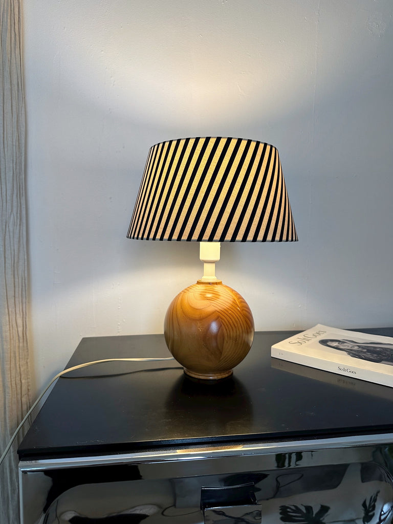 VINTAGE IKEA PINE TABLE LAMP WITH STRIPED SHADE, 80's | Maison 