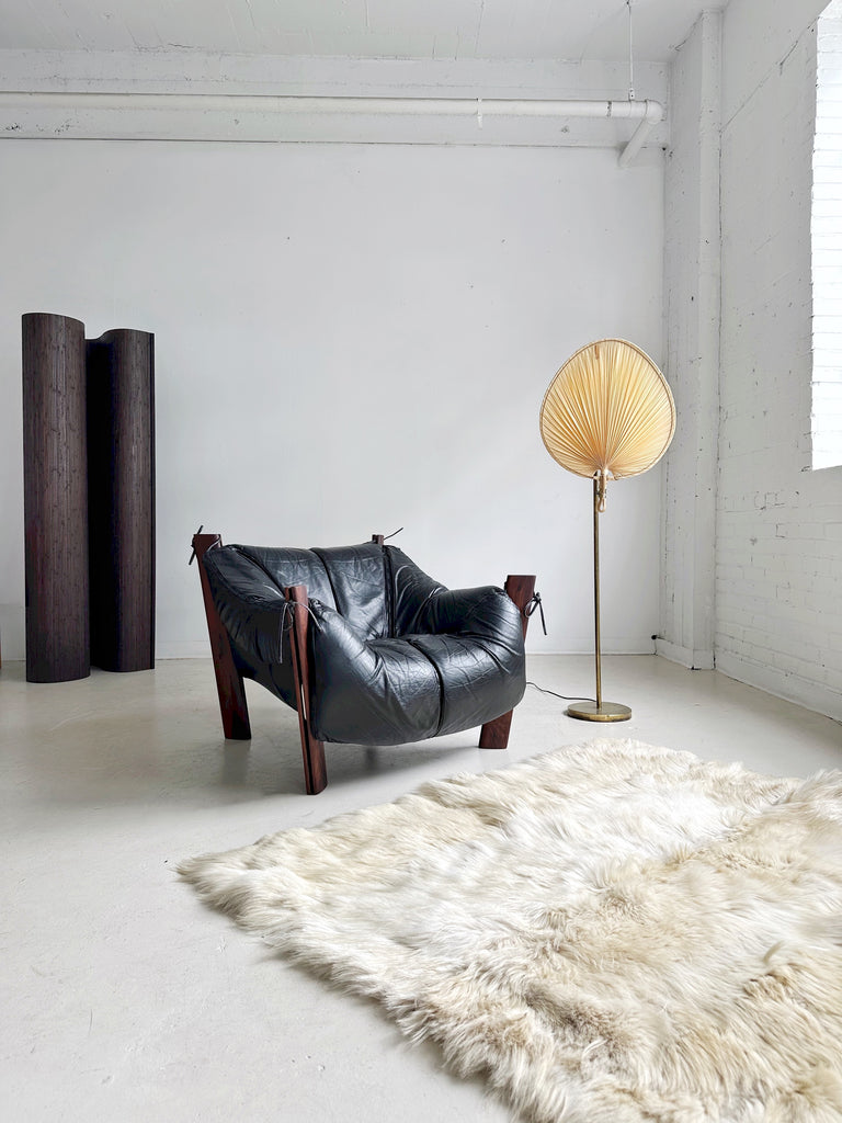 MP 211 BLACK LEATHER LOUNGE CHAIR BY PERCIVAL LAFER, 60's