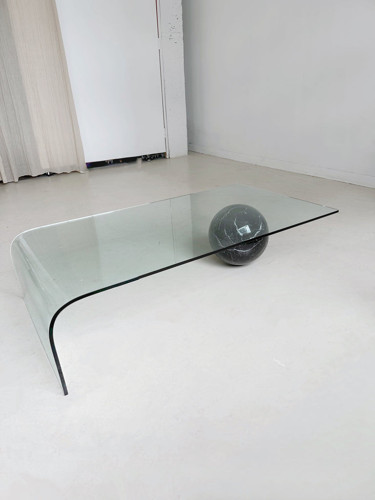 WATERFALL GLASS & BLACK MARBLE SPHERE COFFEE TABLE BY CATTELAN ITALIA