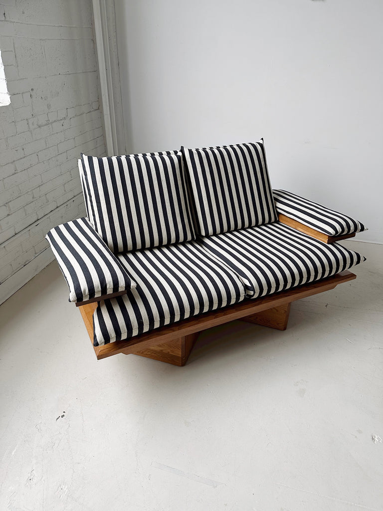 STRIPED LOVESEAT WITH PINE FRAME