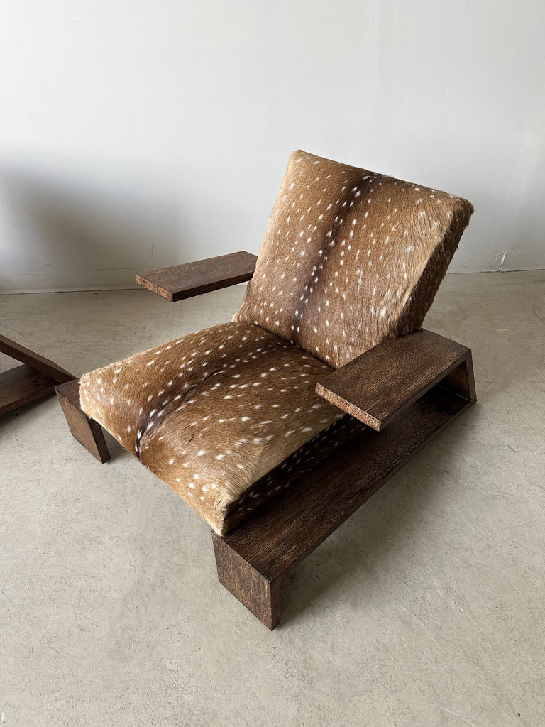 OAK & DEER HIDE ELEPHANT ARMCHAIRS ATTRIBUTED TO JEAN-MICHEL FRANK, 40's