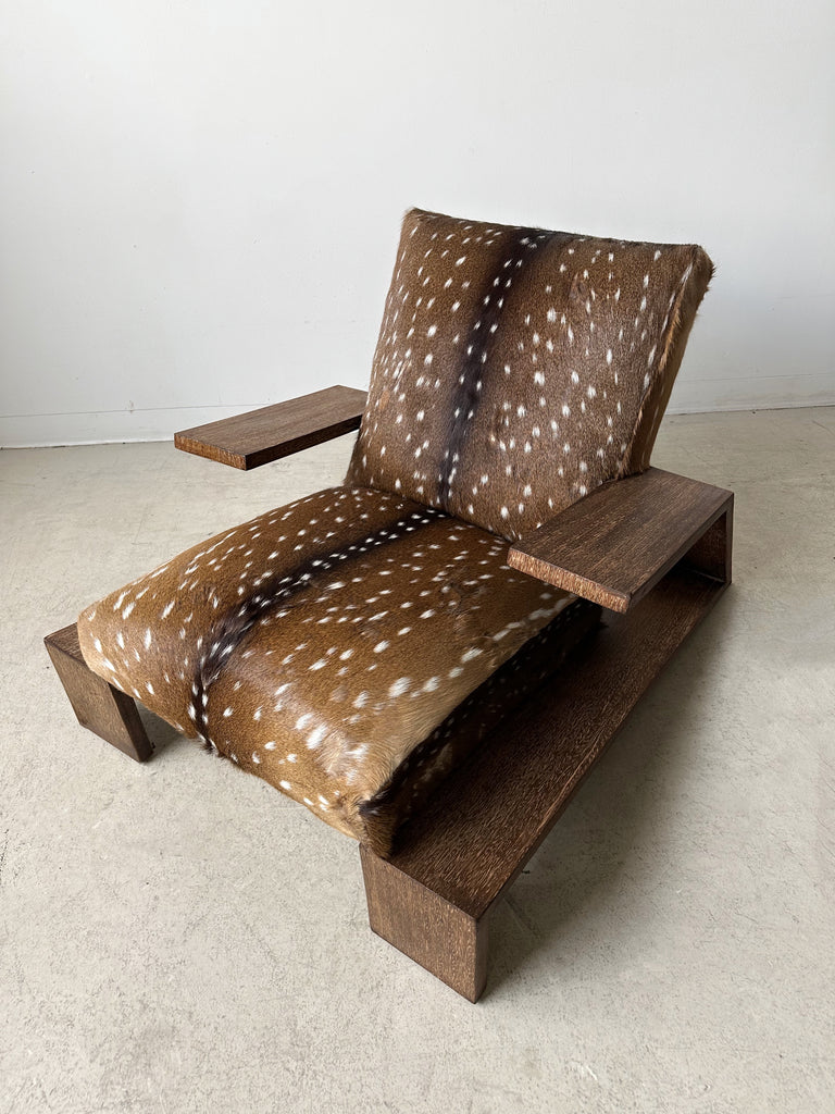 OAK & DEER HIDE ELEPHANT ARMCHAIRS ATTRIBUTED TO JEAN-MICHEL FRANK, 40's