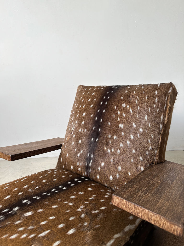OAK & DEER HIDE ELEPHANT ARMCHAIRS ATTRIBUTED TO JEAN-MICHEL FRANK, 40's