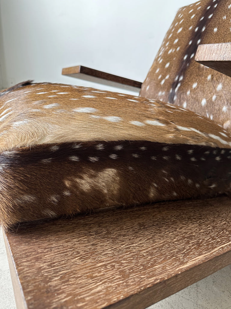 OAK & DEER HIDE ELEPHANT ARMCHAIRS ATTRIBUTED TO JEAN-MICHEL FRANK, 40's