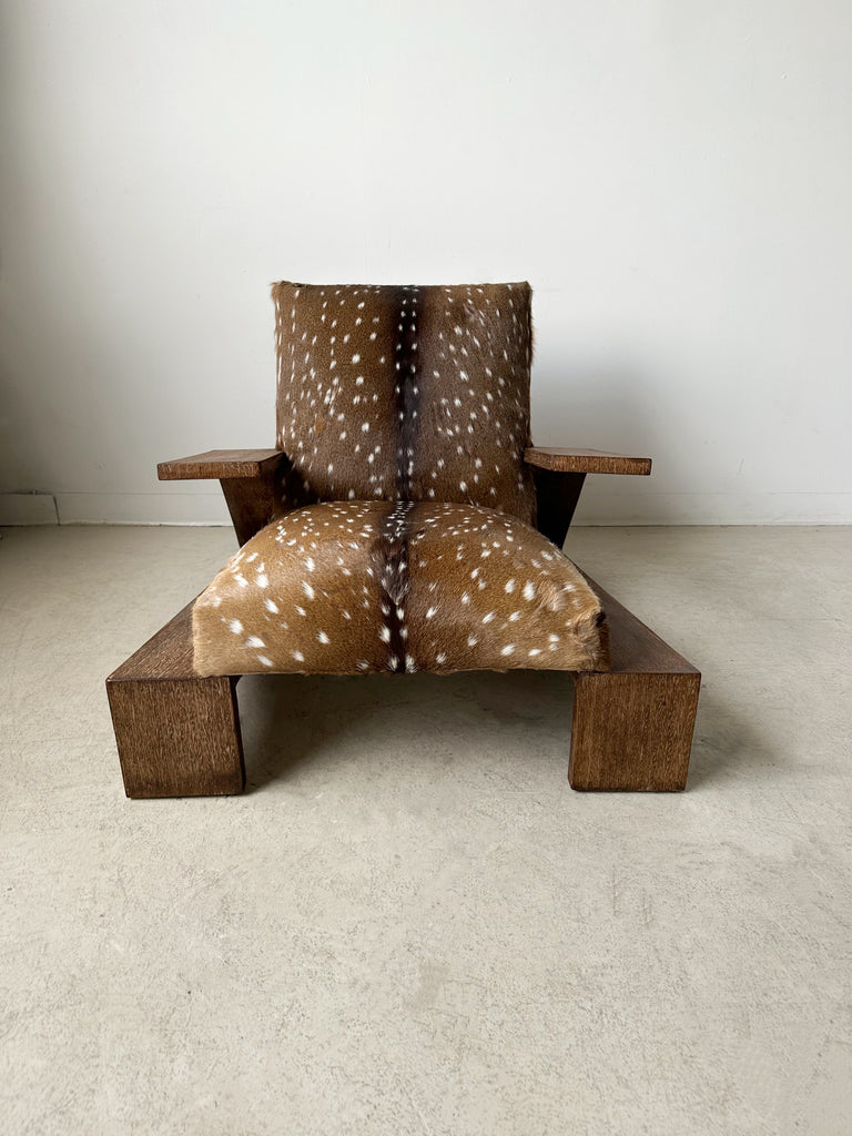 OAK & DEER HIDE ELEPHANT ARMCHAIRS ATTRIBUTED TO JEAN-MICHEL FRANK, 40's