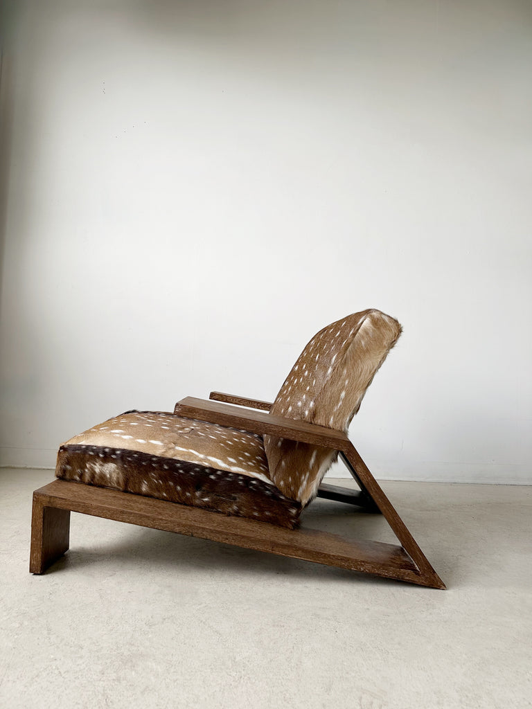 OAK & DEER HIDE ELEPHANT ARMCHAIRS ATTRIBUTED TO JEAN-MICHEL FRANK, 40's