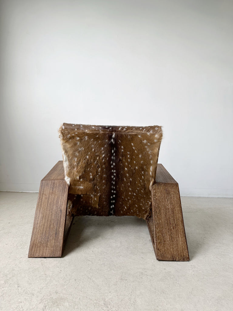 OAK & DEER HIDE ELEPHANT ARMCHAIRS ATTRIBUTED TO JEAN-MICHEL FRANK, 40's