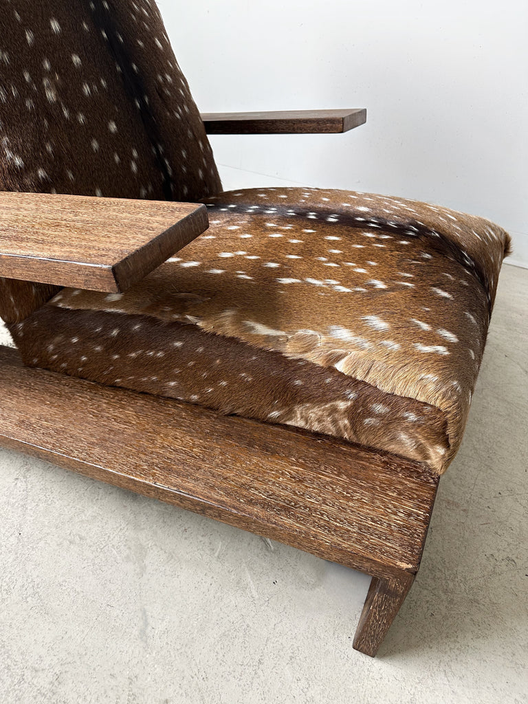 OAK & DEER HIDE ELEPHANT ARMCHAIRS ATTRIBUTED TO JEAN-MICHEL FRANK, 40's