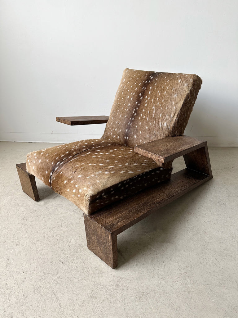 OAK & DEER HIDE ELEPHANT ARMCHAIRS ATTRIBUTED TO JEAN-MICHEL FRANK, 40's