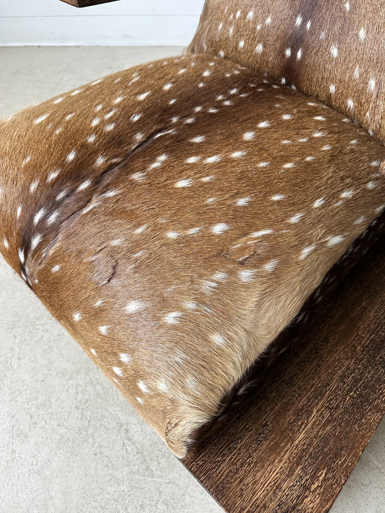 OAK & DEER HIDE ELEPHANT ARMCHAIRS ATTRIBUTED TO JEAN-MICHEL FRANK, 40's