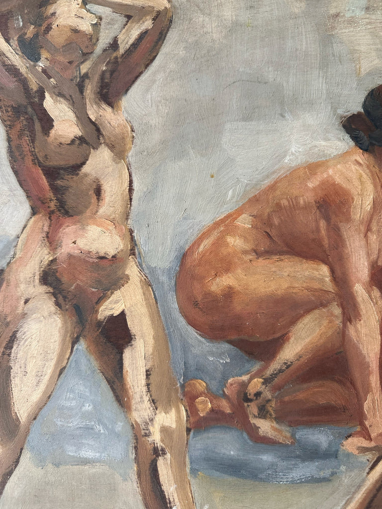 MODERNIST FEMALE NUDE FRAMED OIL PAINTING BY DELANG, 24x23