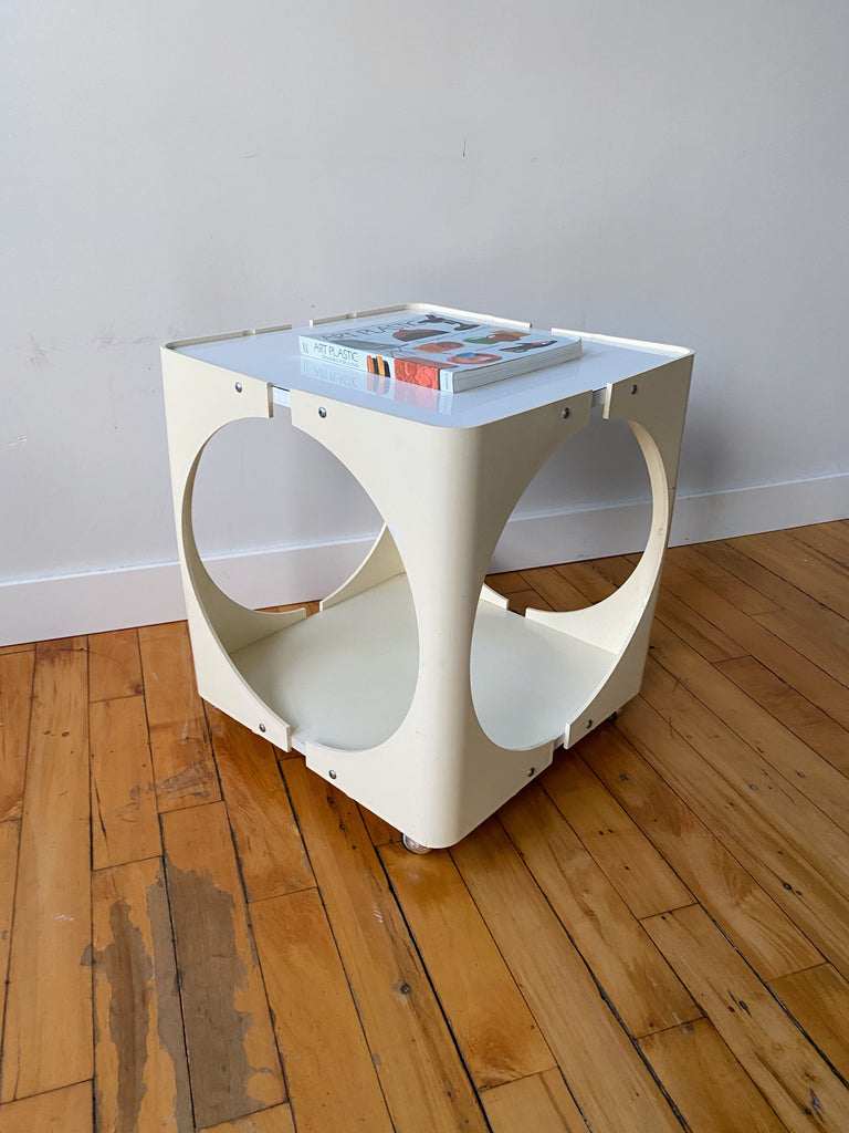 SPACE AGE WHITE CUBIC SIDE TABLE