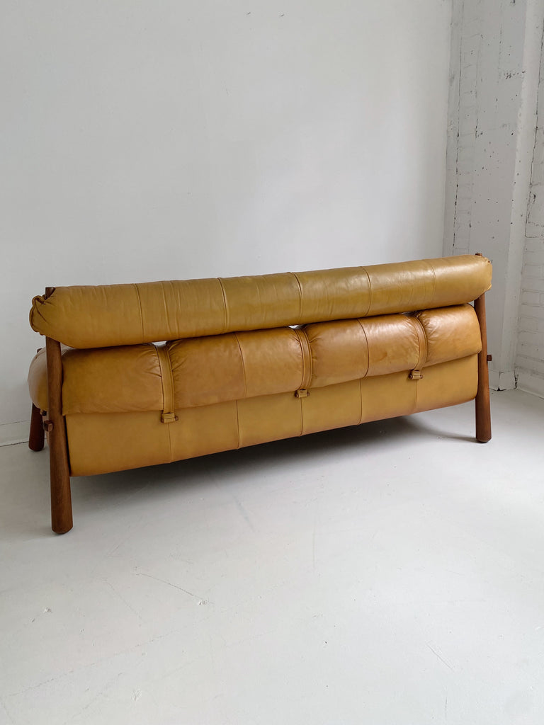 MP-81 TAN LEATHER 3 SEATER SOFA BY PERCIVAL LAFER, 60's