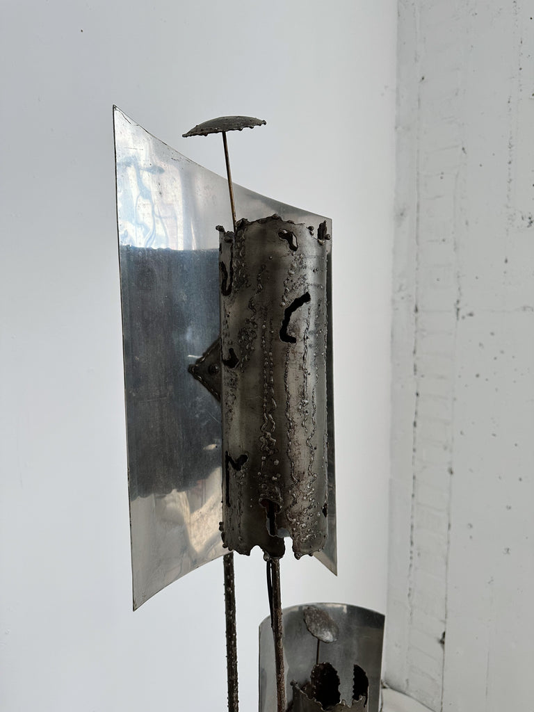 BRUTALIST STEEL FLOOR LAMP BY SCULPTOR ALAIN VALTAT