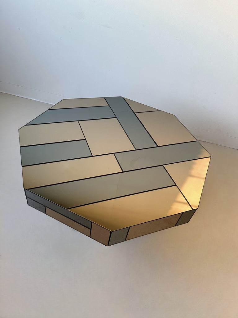OCTAGONAL GOLD & SMOKED MIRROR TABLE