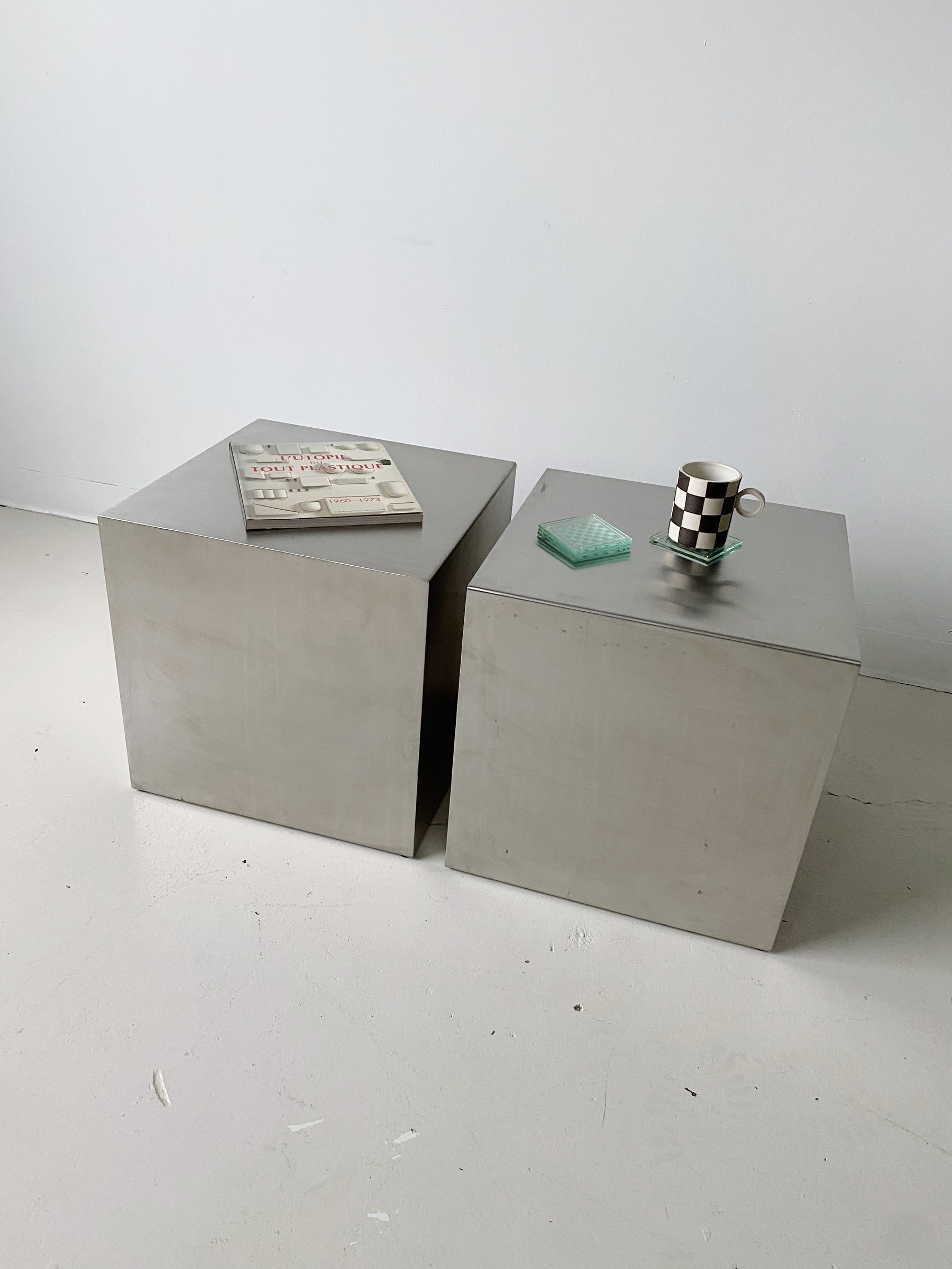 STAINLESS STEEL CUBE SIDE TABLES | Maison Singulier