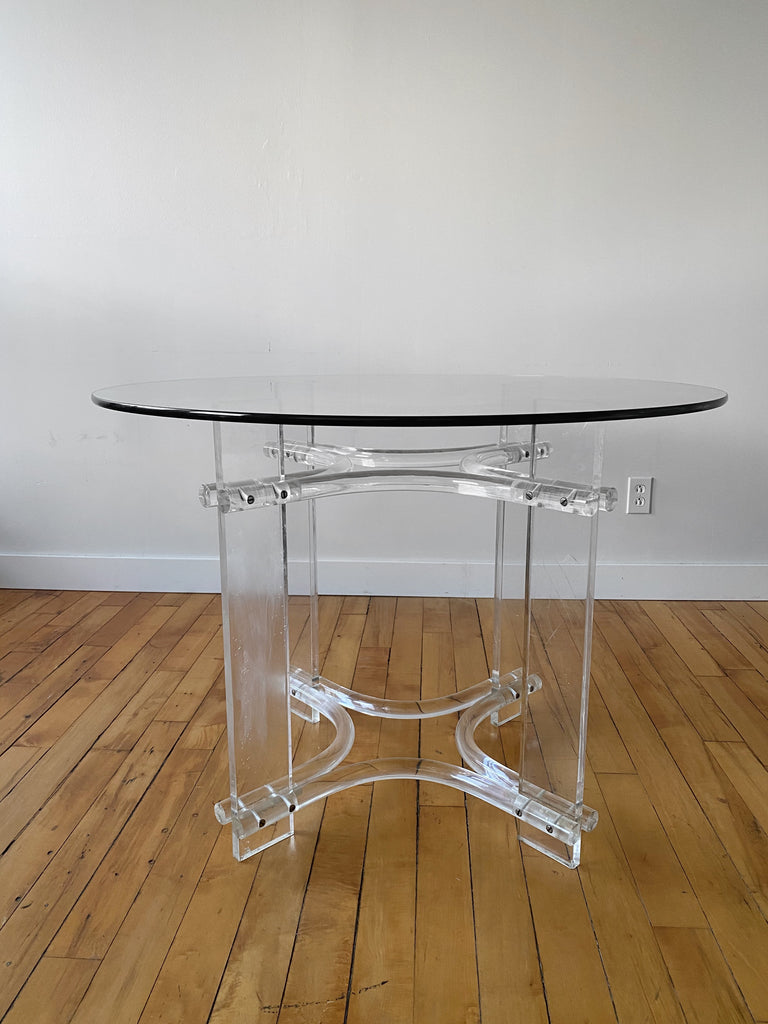 CHARLES HOLLIS JONES STYLE LUCITE & GLASS ROUND DINING TABLE