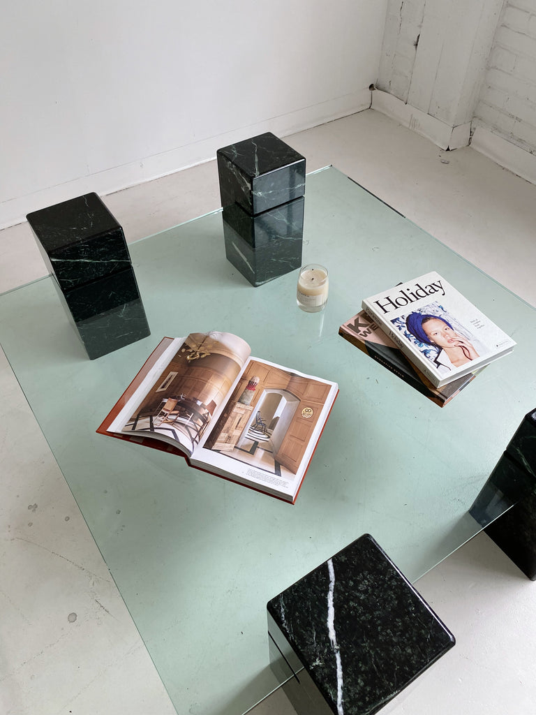 MARBLE & SQUARE GLASS COFFEE TABLE