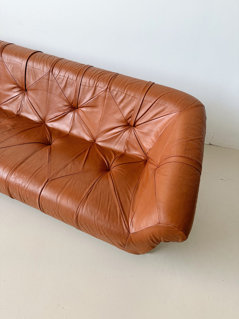 MP-133 COGNAC LEATHER 3 SEATER SOFA BY PERCIVAL LAFER, 60's