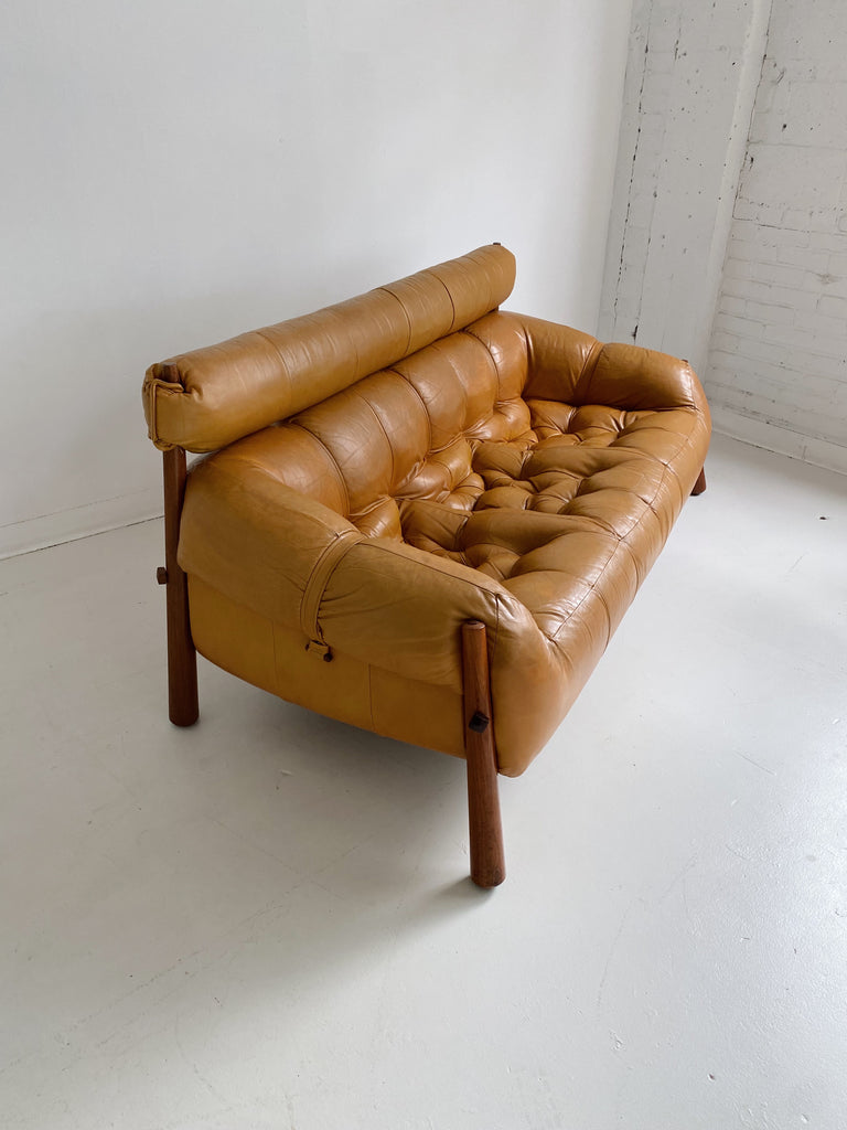 MP-81 TAN LEATHER 3 SEATER SOFA BY PERCIVAL LAFER, 60's