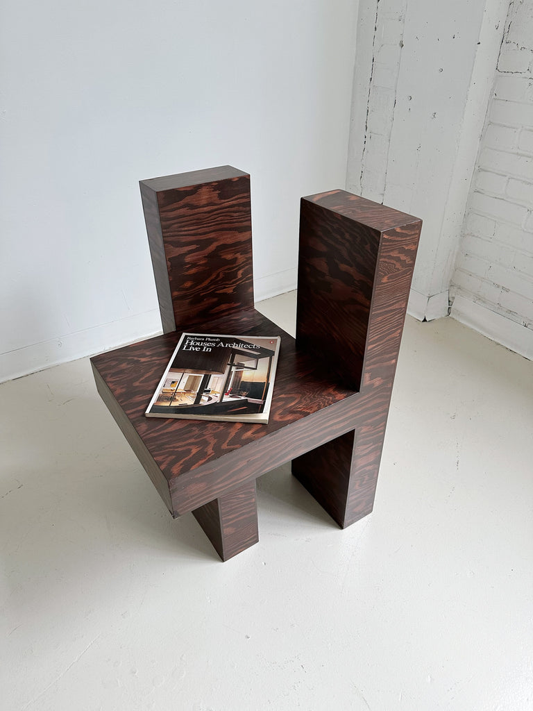 SCULPTURAL WOOD CHAIR / SIDE TABLE BY GEORGES AUDET, 90's