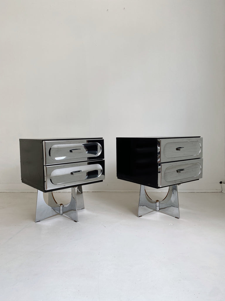 SPACE AGE CHROME NIGHTSTANDS BY HENRI VALLIÈRES, 60's