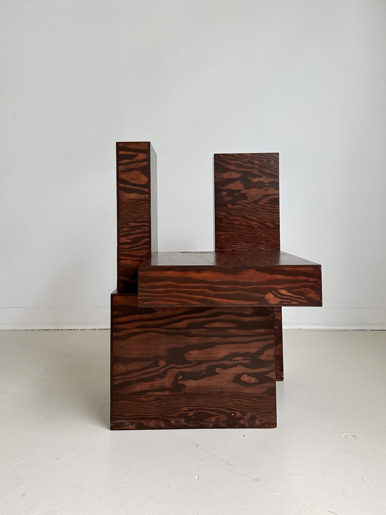 SCULPTURAL WOOD CHAIR / SIDE TABLE BY GEORGES AUDET, 90's