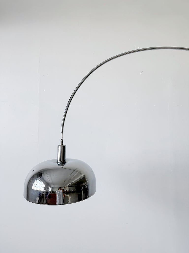 LARGE CHROME ARC FLOOR LAMP, 70's