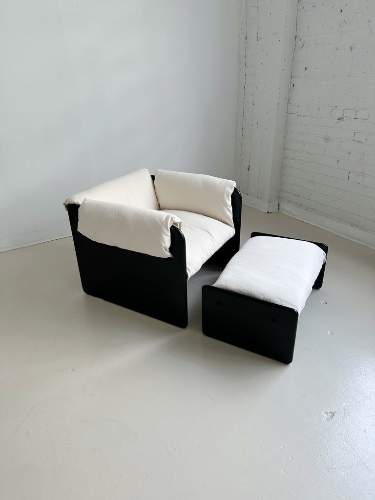 RENAISSANCE EASY CHAIR & FOOTSTOOL BY MULLER & STEWART, 70's