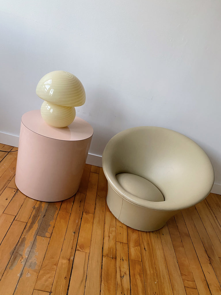 BEIGE LEATHER ROUND SPACE AGE CHAIR