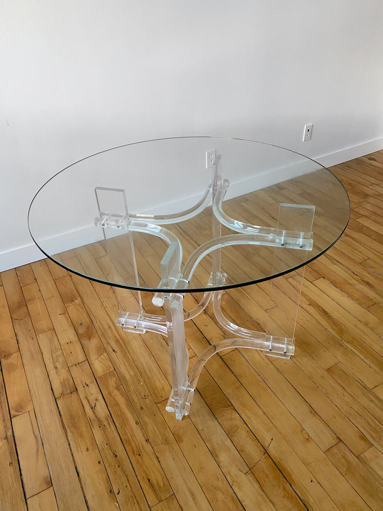 CHARLES HOLLIS JONES STYLE LUCITE & GLASS ROUND DINING TABLE