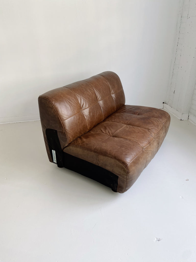 BROWN LEATHER TUFTED TWO PIECE SOFA