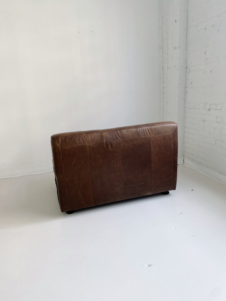 BROWN LEATHER TUFTED TWO PIECE SOFA