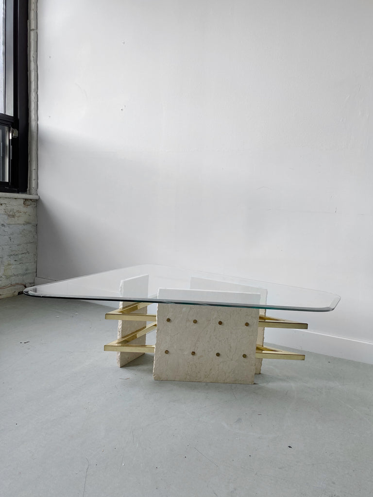MARBLE & BRASS BASED GLASS COFFEE TABLE