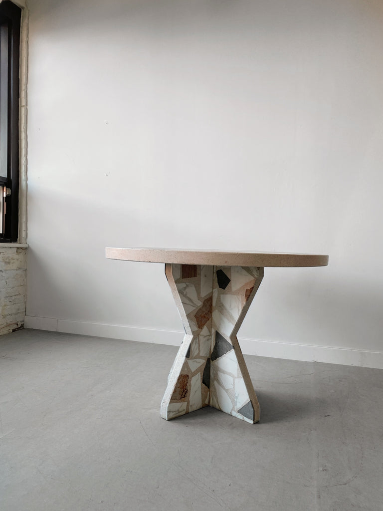 LIGHT PINK TERRAZZO MARBLE ROUND DINING TABLE