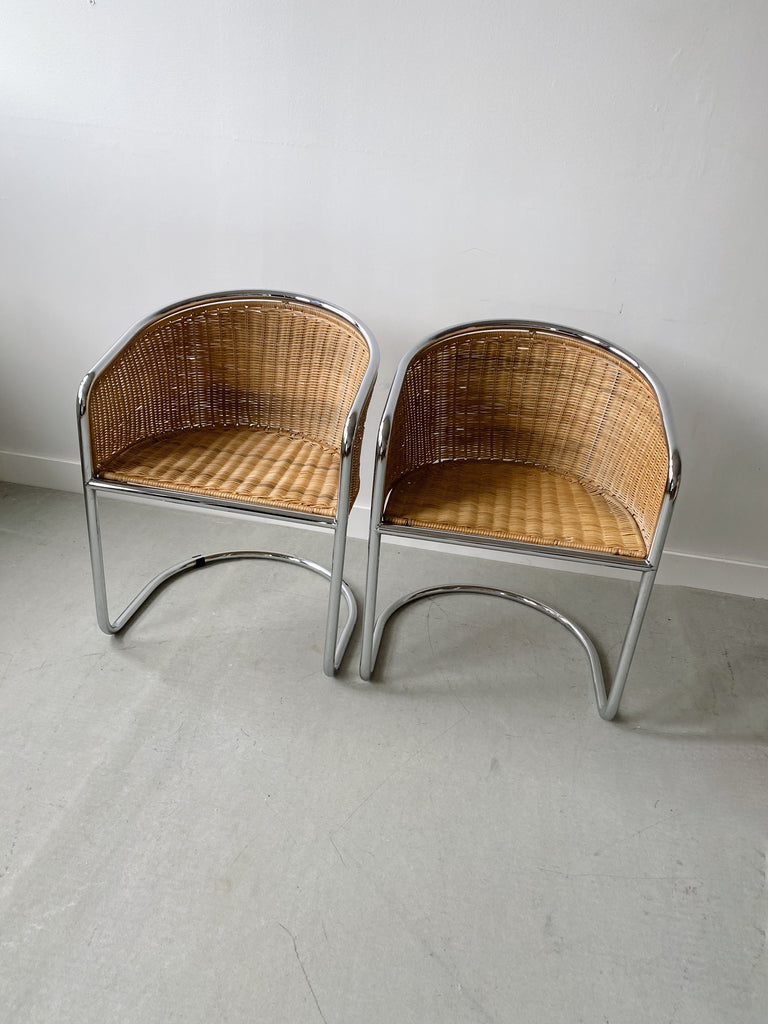 WICKER & CHROME CANTILEVER CHAIRS