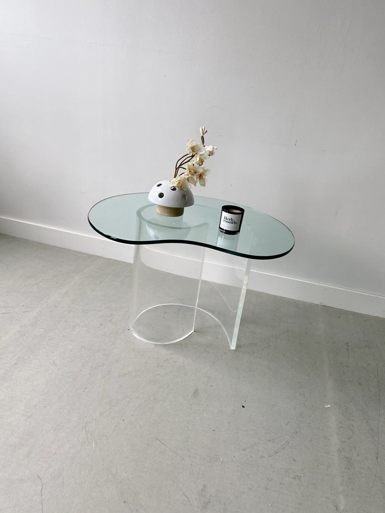 LUCITE & GLASS SNAIL SIDE TABLE