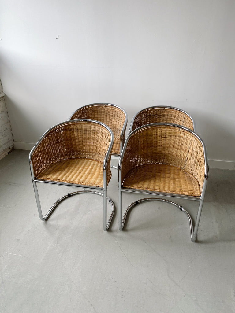 WICKER & CHROME CANTILEVER CHAIRS