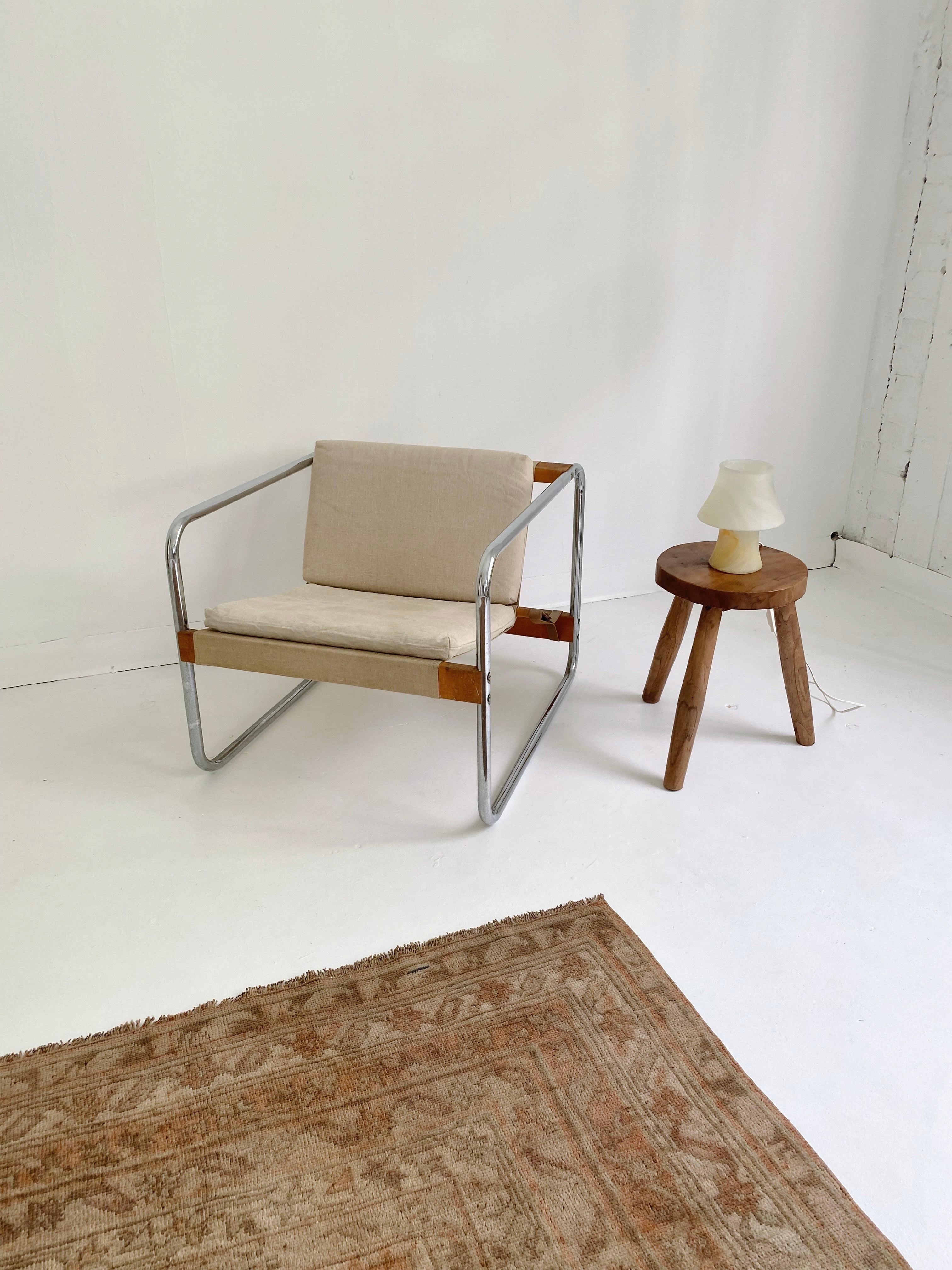 CHROME & WOOD HABITAT GARDEN CHAIRS BY MICHEL DALLAIRE, 70's