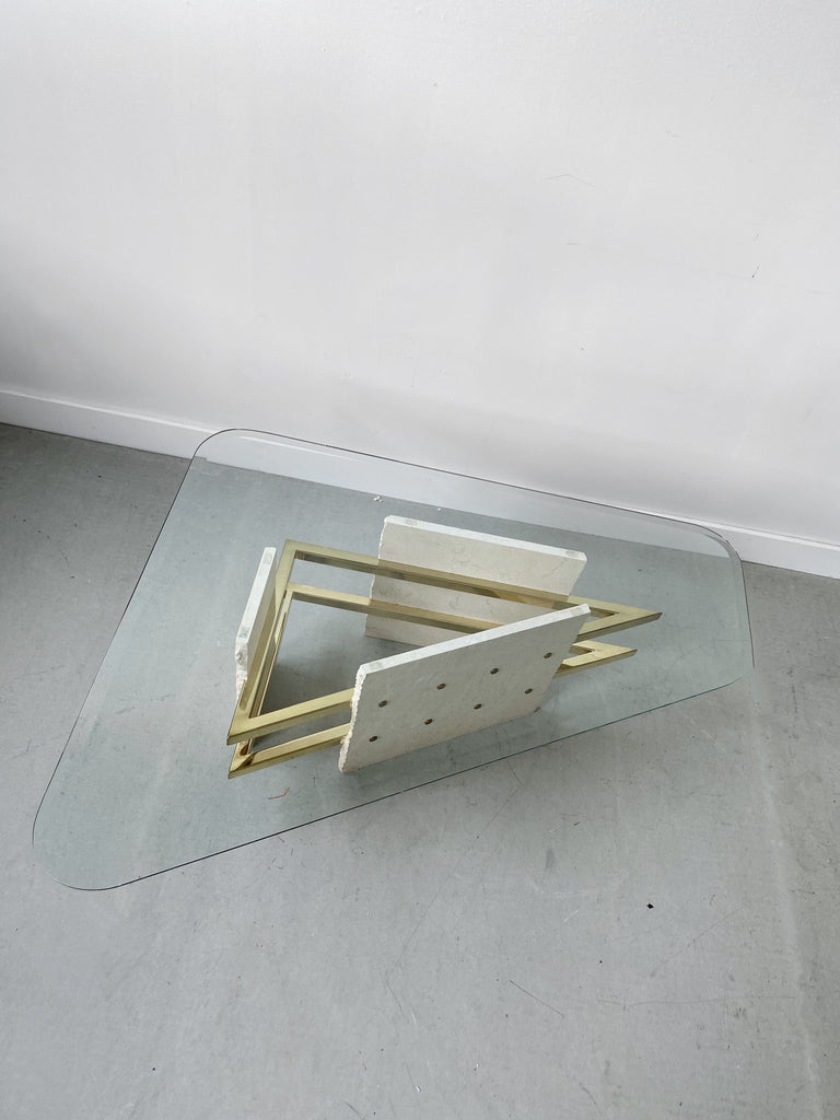 MARBLE & BRASS BASED GLASS COFFEE TABLE