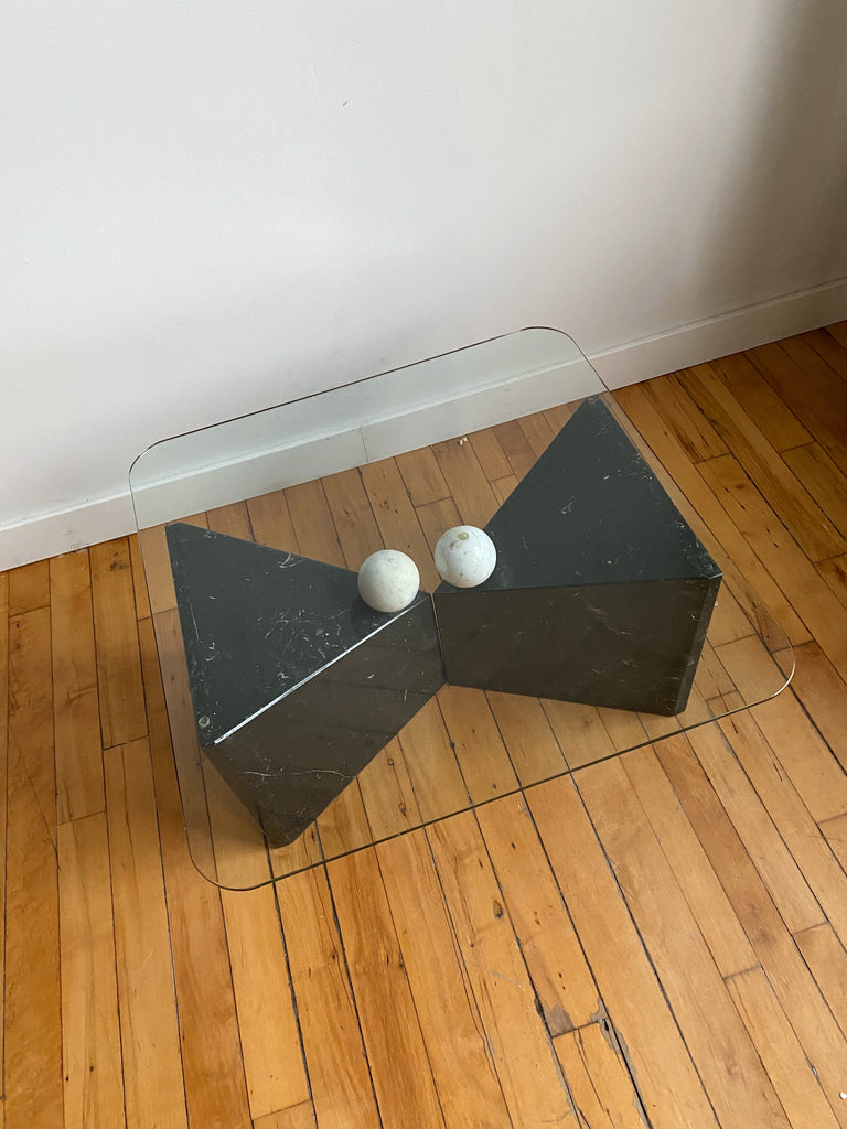 SQUARE GLASS SIDE TABLE WITH BLACK MARBLE BASE